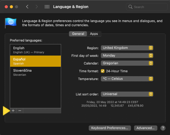 Język i region w Apple Safari
